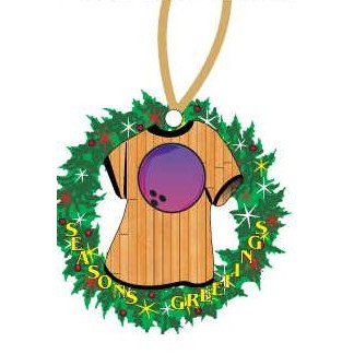 Purple Bowling Ball T-Shirt Wreath Ornament w/ Black Back (4 Square Inch)