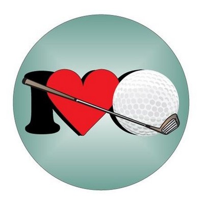 I Love Golf Round Badge w/ Bar Pin (2 1/2" Diameter)