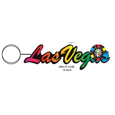 Las Vegas w/Poker Chip Key Chain on Clear Mirrored Back (12 Square Inch)