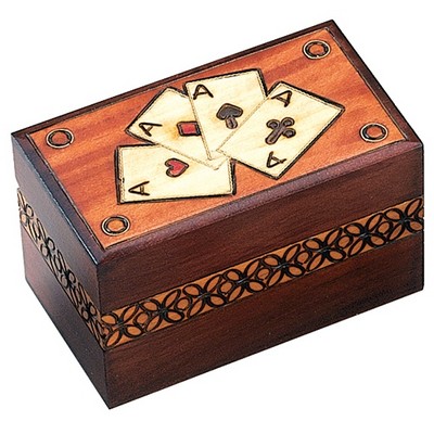 2 Deck Playing Card Box 4 Aces & Border (4 3/4"x2 3/4"x2 3/4")