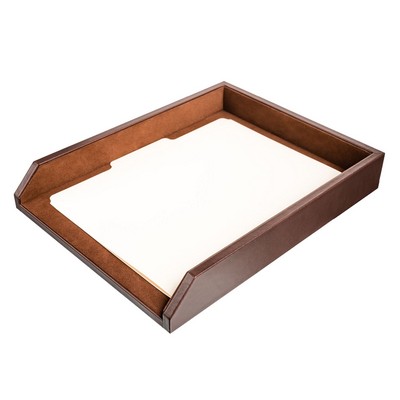 Classic Top Grain Chocolate Brown Leather Front Load Letter Sized Letter Tray