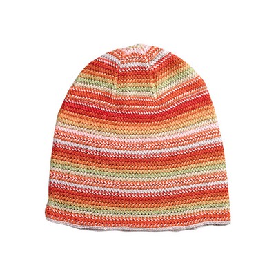 Ladies' Crocheted Knitted Beanie w/ Horizontal Stripes