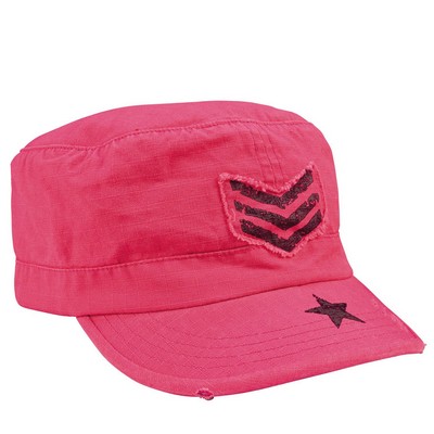 Women's Vintage Pink Adjustable Fatigue Cap w/ Black Stripes & Star