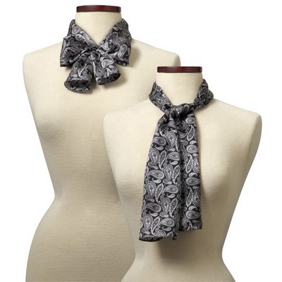 Black and Grey Silk Paisley Scarf - 8"x45"