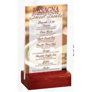 Wood Base Menu Table Tent W/Clear Removable Acrylic Insert (4"x6" Insert)
