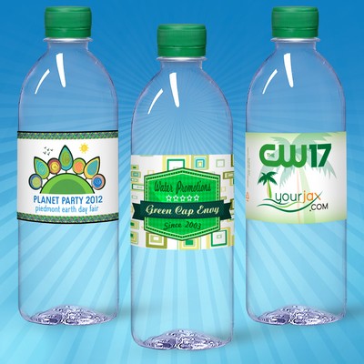 16.9 Oz. Custom Labeled Water in Clear "Bullet" Bottle w/Green Cap