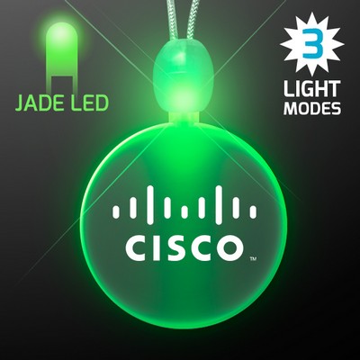 Light Up Promotional Acrylic Circle Necklaces with Green LED - PRINTED
