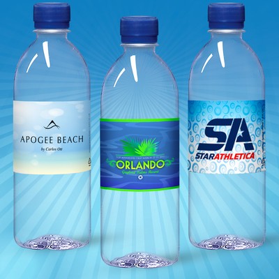 16.9 Oz. Custom Labeled Water in Clear "Bullet" Bottle w/Blue Cap
