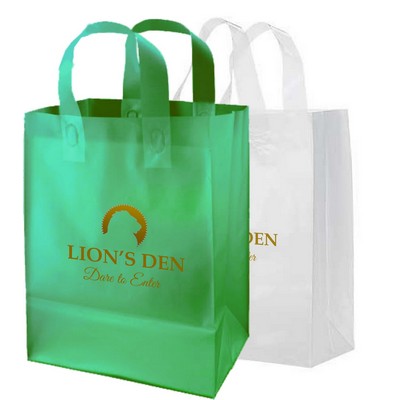 Color Frosted Plastic Soft Loop Shopping Bag, Hot Stamped 1C1S (8"x4"x10")
