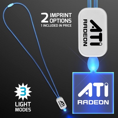 Neon Look Blue LED Cool Lanyards with Acrylic Square Pendants  - PRINTED