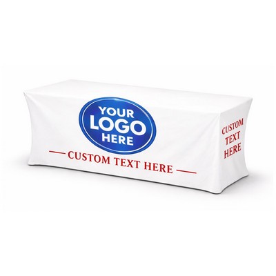 4' White Fitted Table Cover w/ front Logo- (4'x24"x29")
