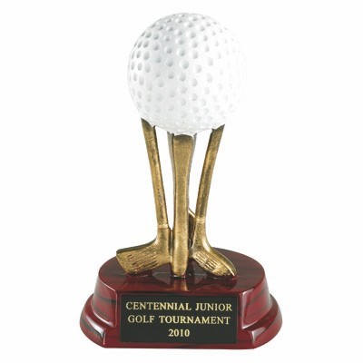 6 5/8" Golf Trophy w/Golf Ball atop Golf Club Pedestal