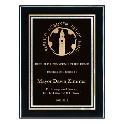 Plaque - 9"x12" Piano Wood Plaque w/ Black Florentine Plate (7"x10")