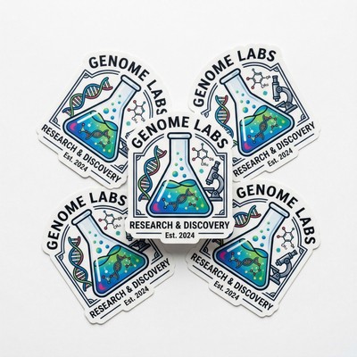 .004 Custom Shape White Matte Vinyl / low tack adh Decals (7.1 to 12 sq in) Full Color