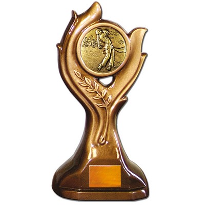 Stock Victory 9" Trophy with 2" Golf Male Coin and Engraving Plate