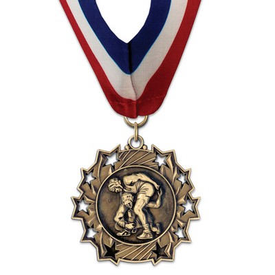 Wrestling TS Medal w/Stock Millennium Neck Ribbon (2¼")