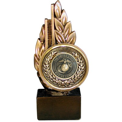 Stock Laurel 9" Trophy with 2" US Marine Corp Coin and engraving plate