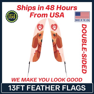 13' Feather Flag - Double Sided w/Spike Base - Made in the USA