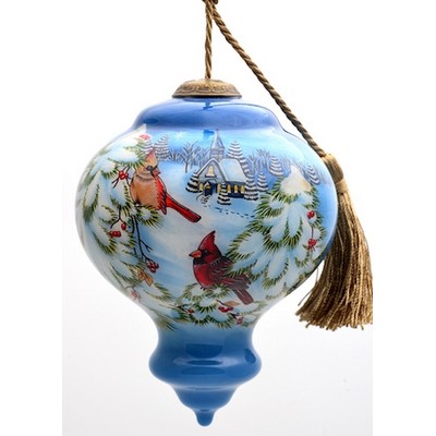 Cardinal And Church Glass Ornament - Complex Artwork