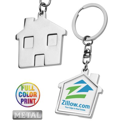 Union Printed - House Shaped Metal Keychain - Full Color Dome