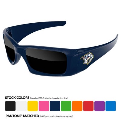 Wrap Sunglasses W/ Multi-Color Temple Imprint