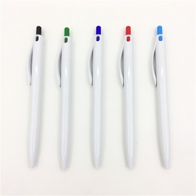 White Barrel With Color Trim Plastic Ball Pen
