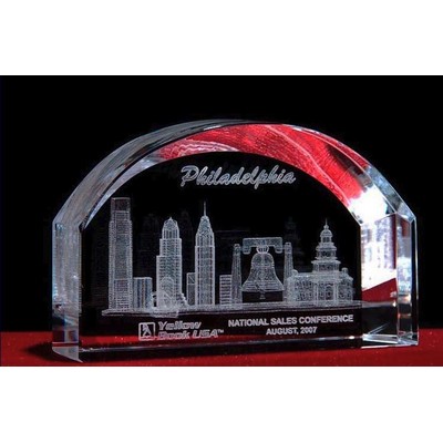 3-D Crystal Philadelphia Skyline in Arch Award w/Customization (3 1/2")