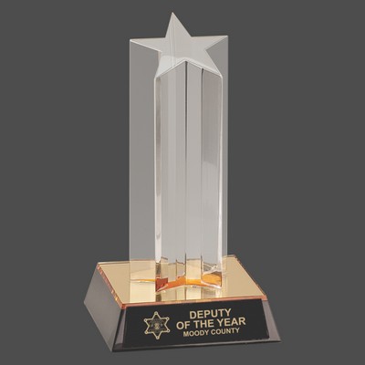 Clear Single Star Column Acrylic Award w/Gold/Black Base (7")