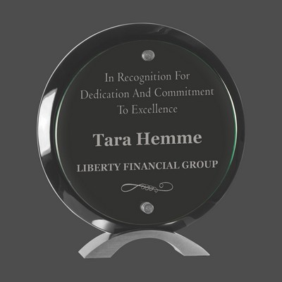 Round Black Piano Finish Floating Jade Glass Standup (10")