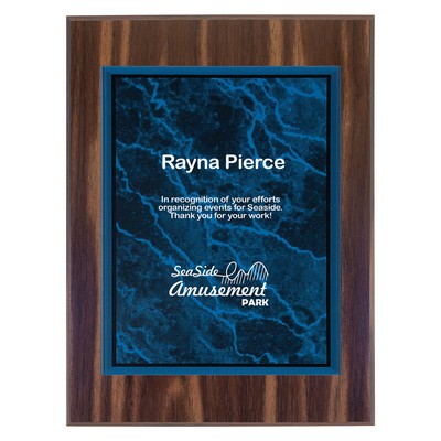 Walnut Finish Plaque with Blue Marble Acrylic Plate (9" x 12")