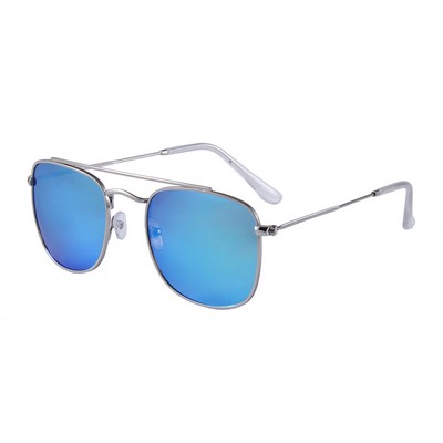 Sunglasses - Blue Mirror Lenses - Silver Frames