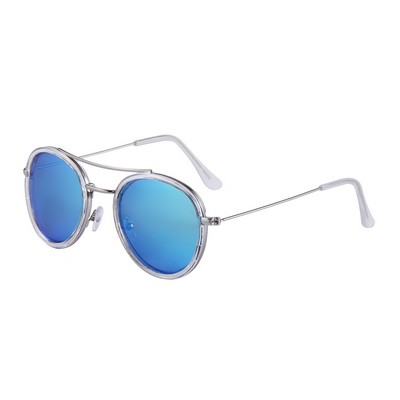 Sunglasses - Blue Mirror Lenses - Silver Frames