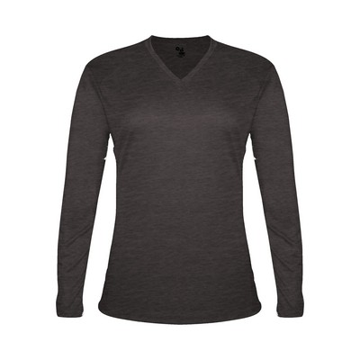 Badger Sport Tri-Blend Ladies' V-Neck L/S Tee