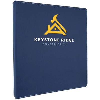 10 ½" x 11½" Blue/Silver Leatherette 3-Ring Binder w/ 1" Slant D-Rings