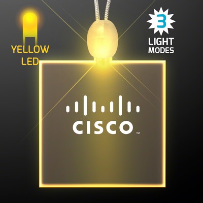 Light Up Promotional Acrylic Square Necklaces with Yellow LED - PRINTED