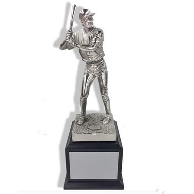 12 ½" Antique Silver Electroplated Baseball Player Trophy