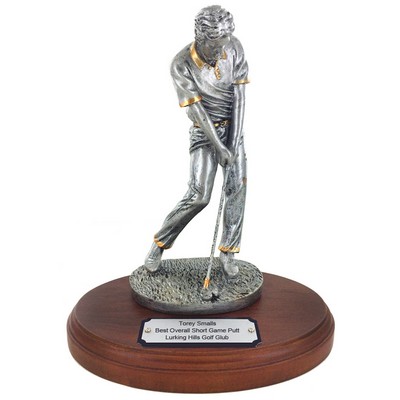 9 ¼" Antique Silver Male Golfer Trophy