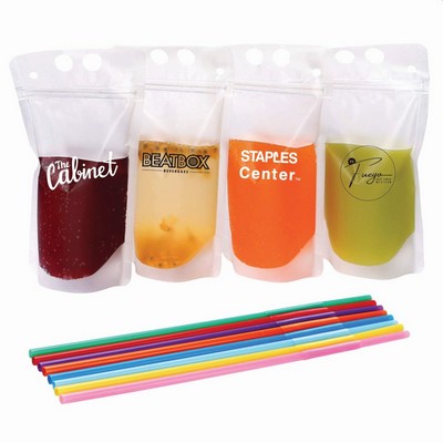 Drink Pouch with Plastic Straw - 16 oz.