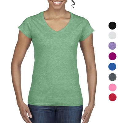 Gildan 100% Cotton Preshrunk Softstyle Ladies V-Neck T-Shirt w/ Custom Imprint