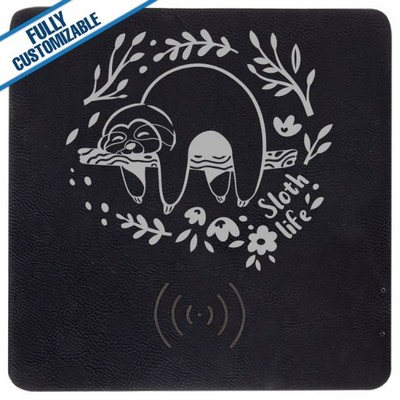 Black & Silver Leatherette - 8X8" Wireless Phone Charging Mat