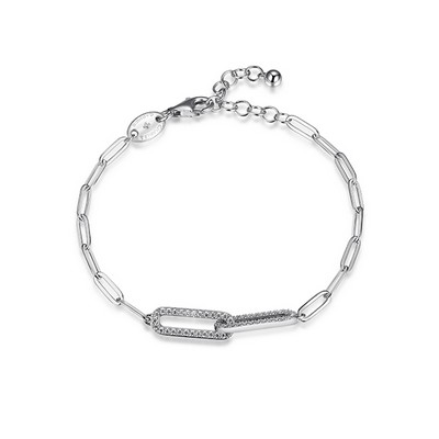 Charles Garnier Sterling Silver "PAPERCLIP" 3.5mm Cubic Zirconia Link Bracelet - Silver