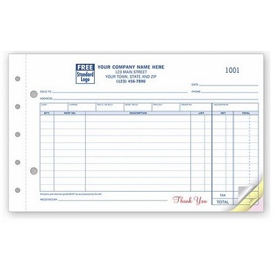 Sales Order Forms - Small Auto Parts w/ Side Stub (3-Part)