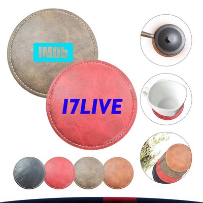 Oil-Proof PU Leather Coaster(Diameter 3.94")
