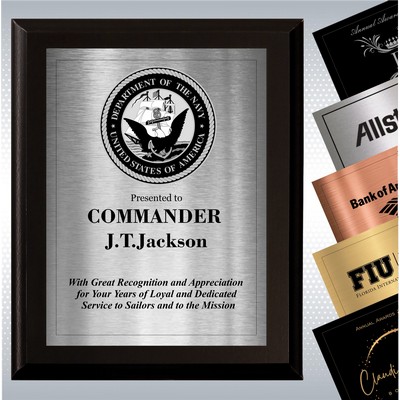 Black Matte Finish Wood Plaque w/ Choice of Single Engraved Plate (7" x 9")