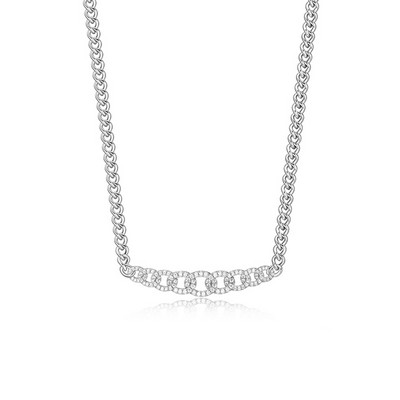 Charles Garnier Sterling Silver "Cuban Link" Curb Chain Link with Cubic Zirconia Necklace - Silver