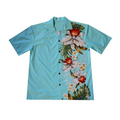 Hawaiian Vertical Print Shirt (S - 3XL) - 100% Cotton Poplin Tropical Flowers w/ Coconut Buttons