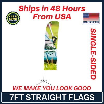 7' Single Sided Premium Straight Flag with Chrome X Base - Made in the USA
