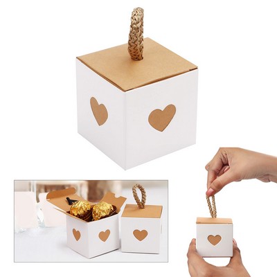 2 x 2 x 2" Mini White Brown Heart Gift Box