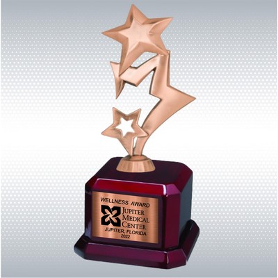 11" Bronze 3-Star Trophy Award on Rosewood Royal Piano Finish Base