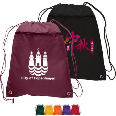 210D Polyester Drawstring Backpack w/ Front Pocket USA Decorated (15" x 18.75")